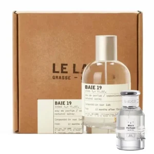 Side-by-side comparison of a $335 luxury petrichor perfume and a high-concentration Le Labo Baie 19 dupe formulation highlighting ingredient quality.