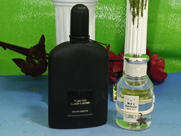 Side-by-side comparison of the original Tom Ford Black Orchid designer bottle and a high-concentration Parfum alternative.