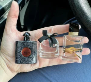 Comparing the packaging, price, and fragrance oil concentration of a traditional luxury fruity-chypre perfume next to a factory-direct dupe bottle.