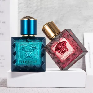 Versace Eros dupe comparison in the USA showing designer fragrance and inspired perfume bottles side by side